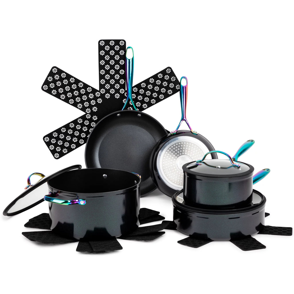 12-Piece Non-Stick Black & Rainbow Cookware Set W519