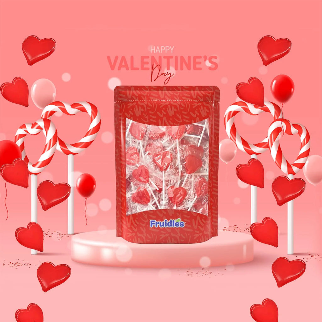 Red Heart Shaped Hard Candy Lollipops, 2 Pounds N201239