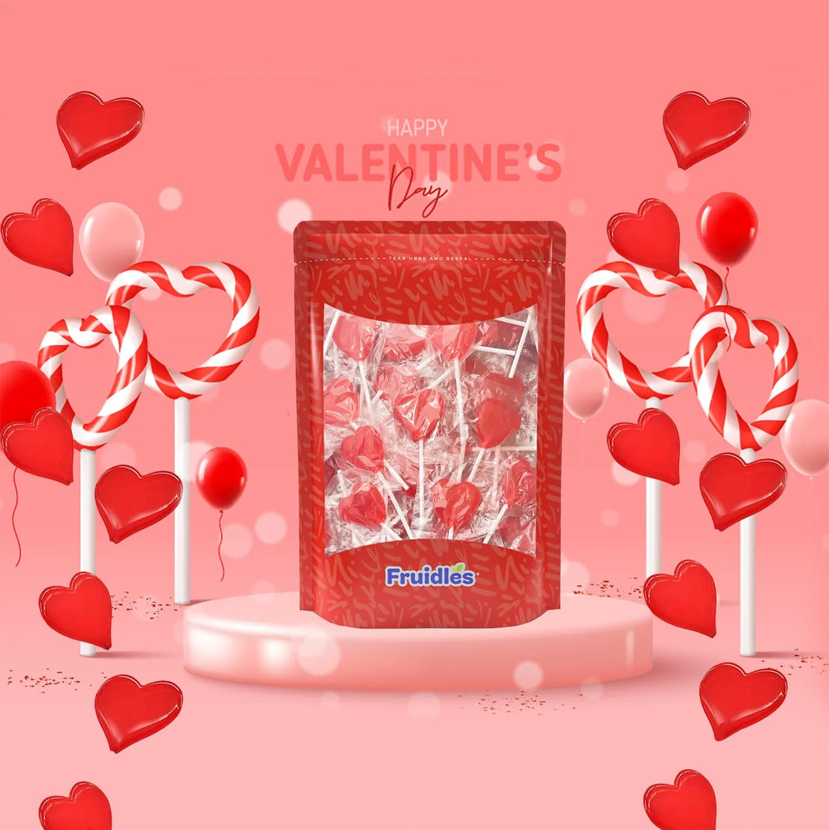 Red Heart Shaped Hard Candy Lollipops, 2 Pounds N201239