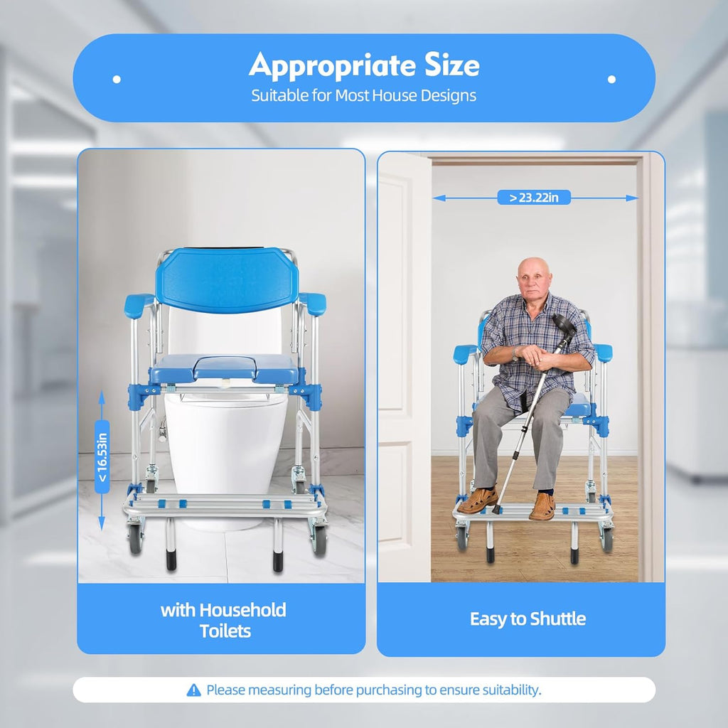 Shower Commode Wheelchair with 4 Universal Wheels, 330Lbs Capacity K6482
