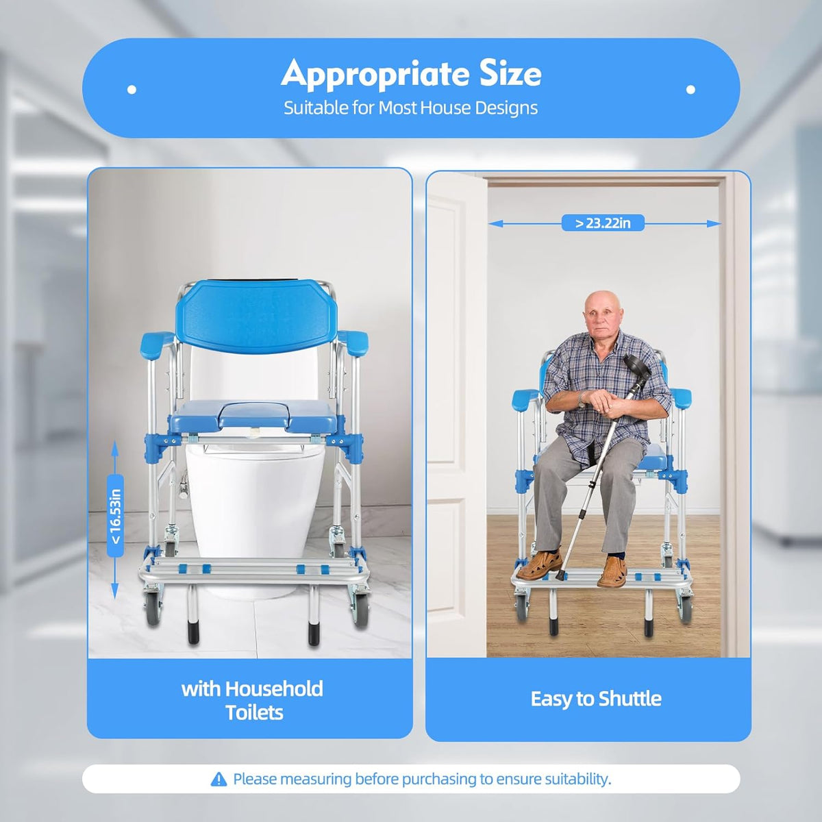 Shower Commode Wheelchair with 4 Universal Wheels, 330Lbs Capacity K6482