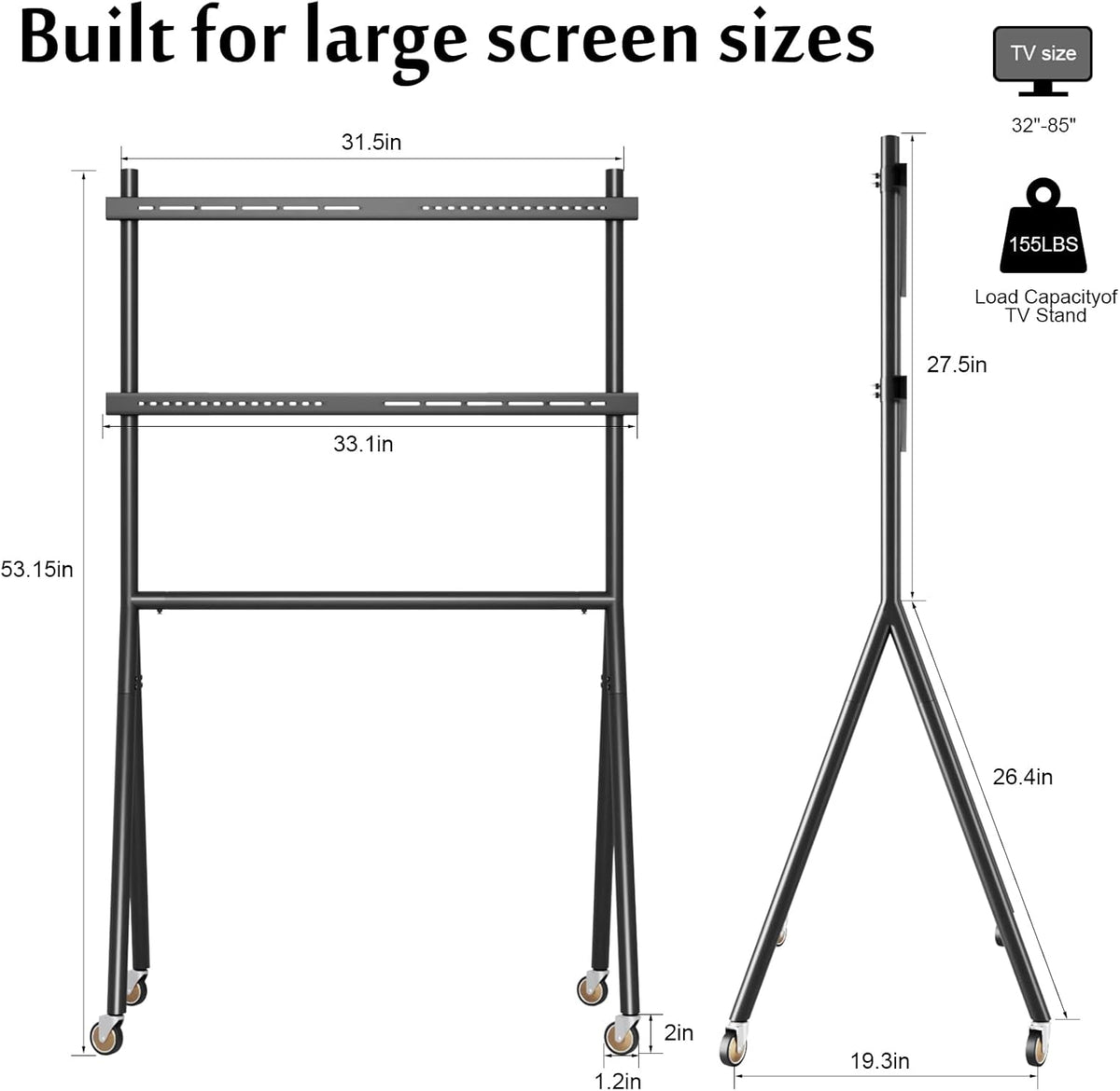 TV Easel Stand 37"-70" inch Adjustable with Wheels J8656