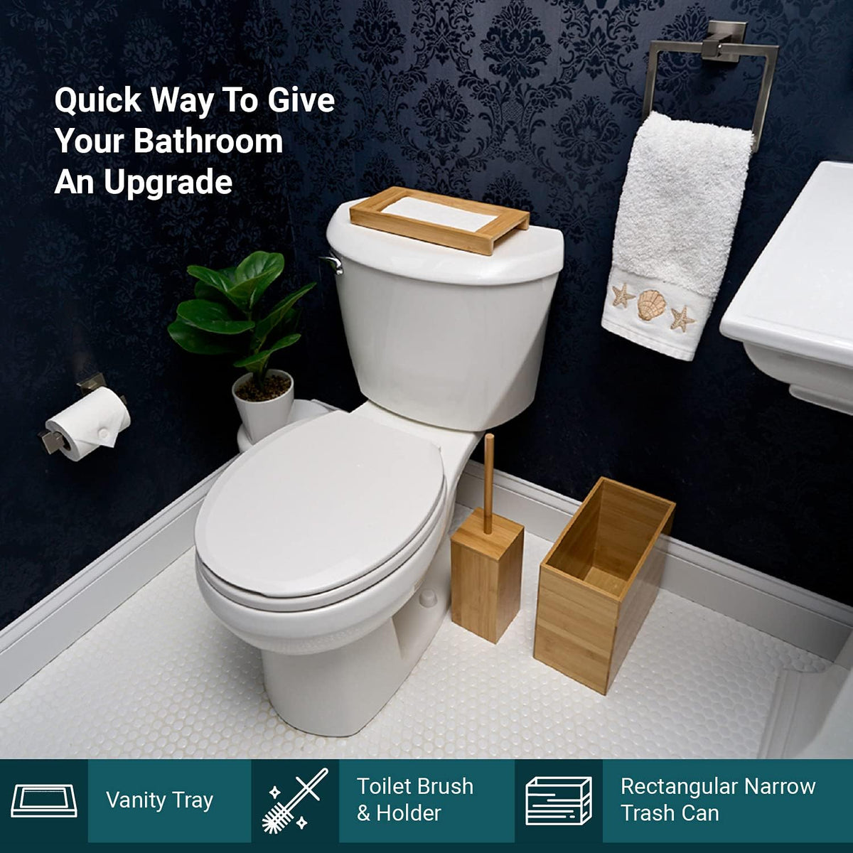 Bamboo Bathroom Trash Can 3 Piece Set D6615