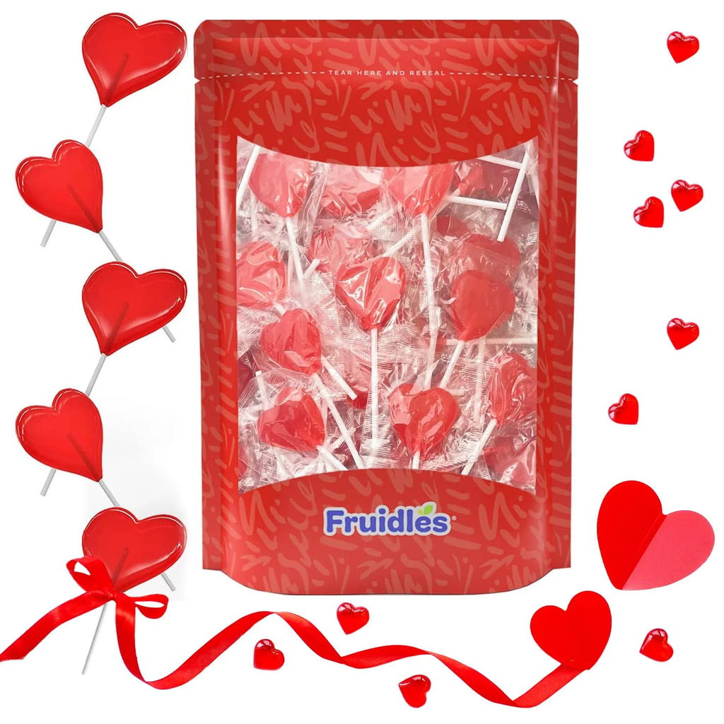 Red Heart Shaped Hard Candy Lollipops, 2 Pounds N201239
