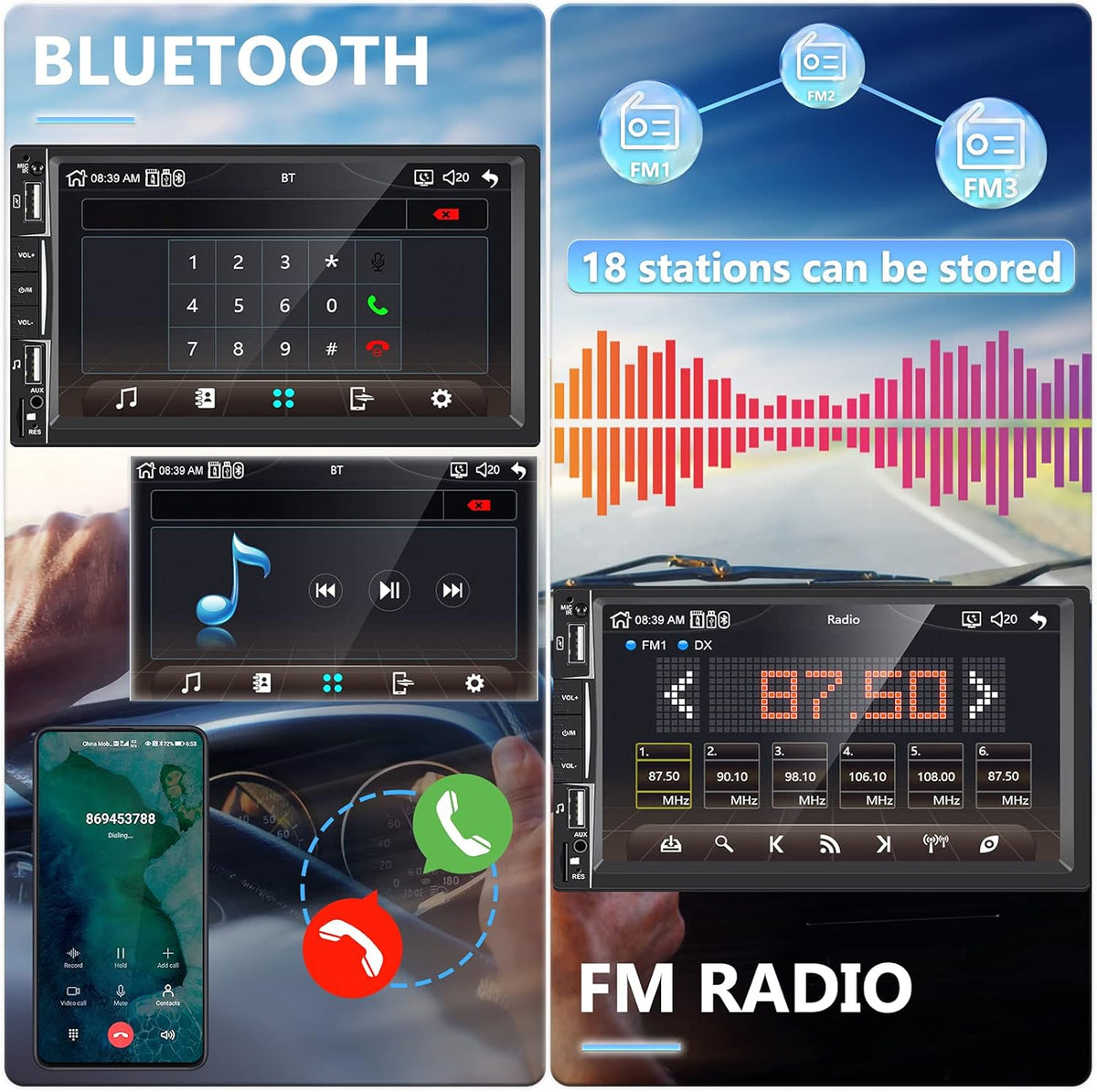 7” Touchscreen Car Stereo with Bluetooth FM Radio Receiver S3106