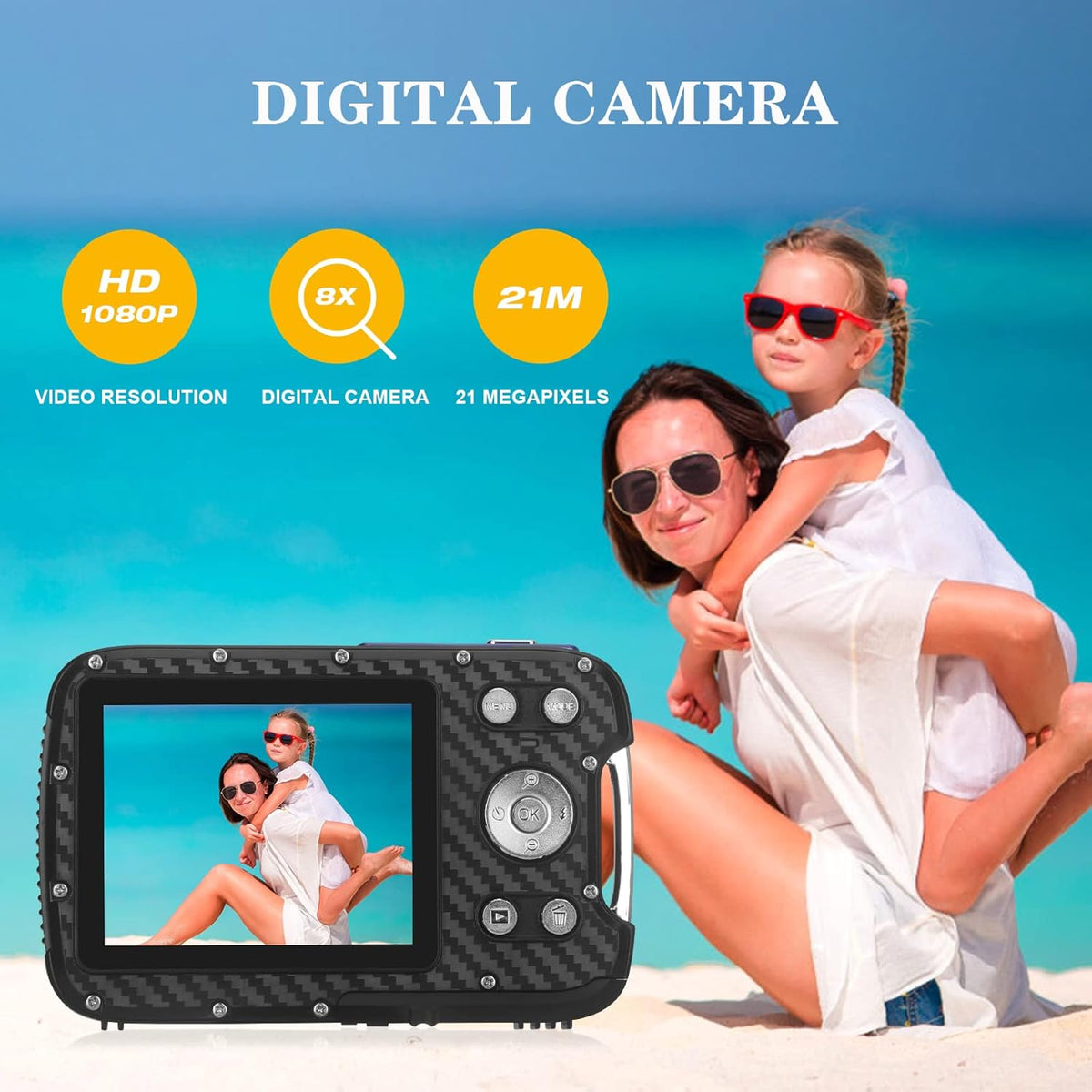 Waterproof Digital Camera Full HD 1080P 16 MP Underwater Camcorder with Rechargeable Battery (Blue-2) Pack of 2 U3992