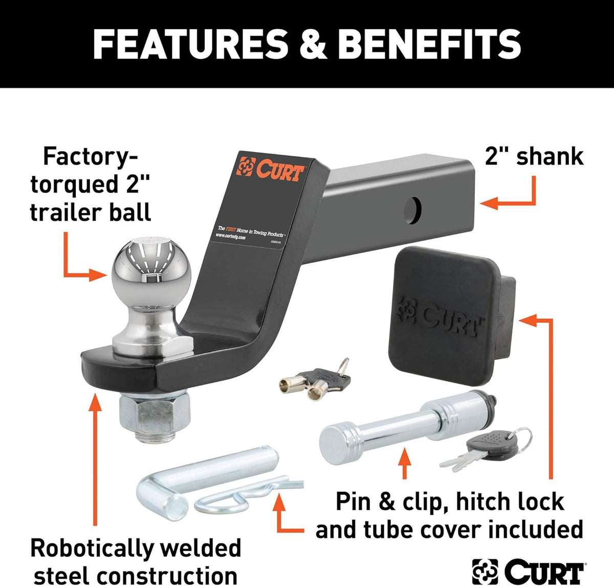 Trailer Hitch Mount, 2-Inch Ball, Lock, 7,500 lbs, Pack of 2 A923