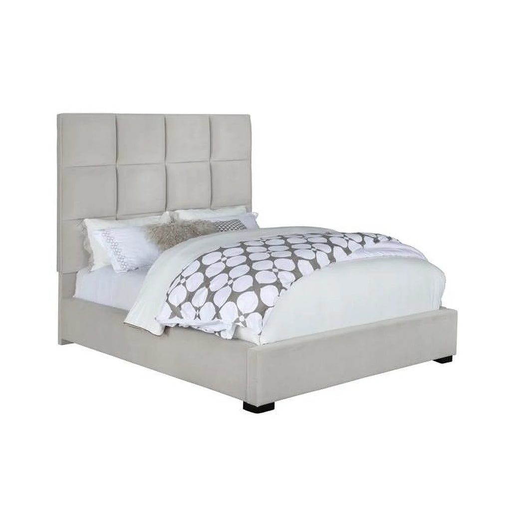 Beige Black Velvet Queen Panel Bed V77665