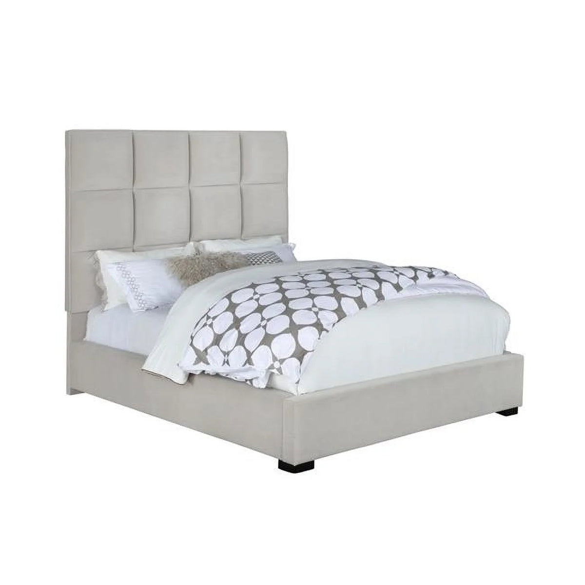 Beige Black Velvet Queen Panel Bed V77665