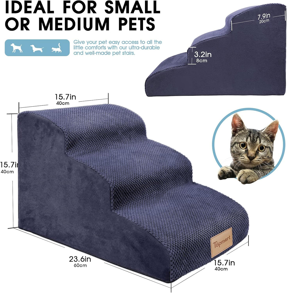 Blue 3 Tiers Foam Dog Steps G96311