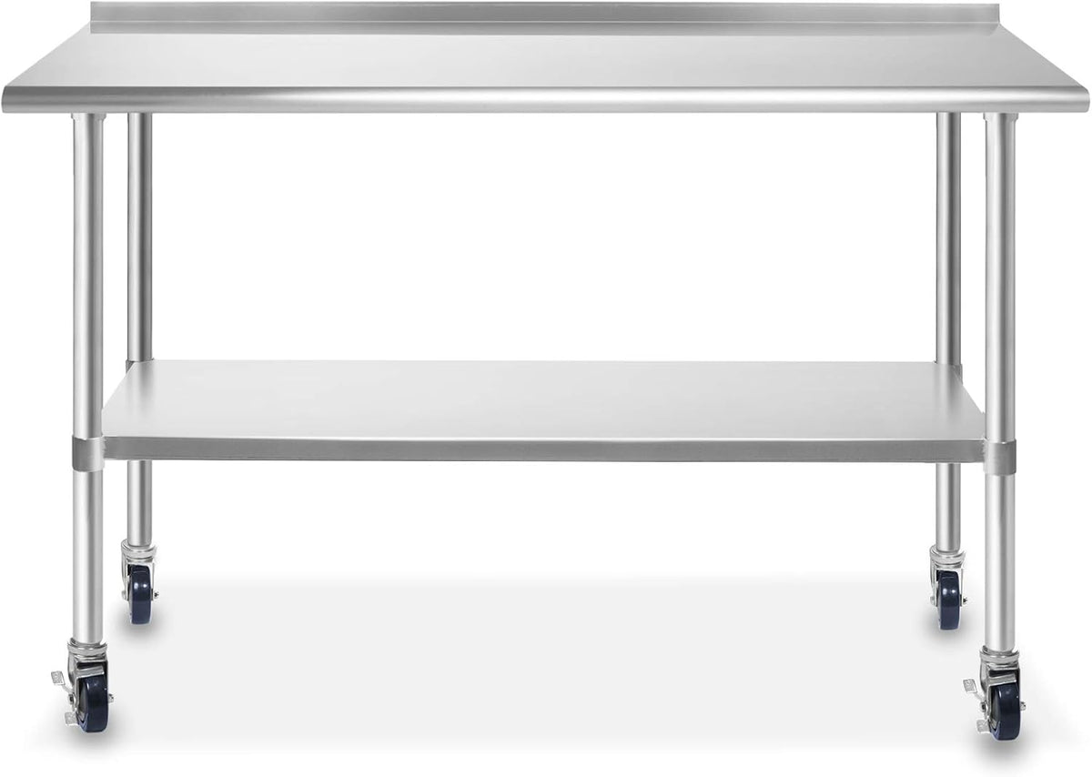 NSF Stainless Steel Commercial Kitchen Prep Work Table with Backsplash 4 Casters V180964