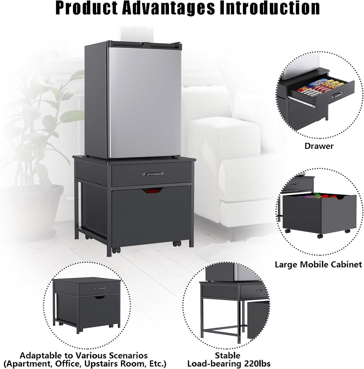 Mini Fridge Stand with Storage Rolling Cabinet 220LBS Capacity F24466