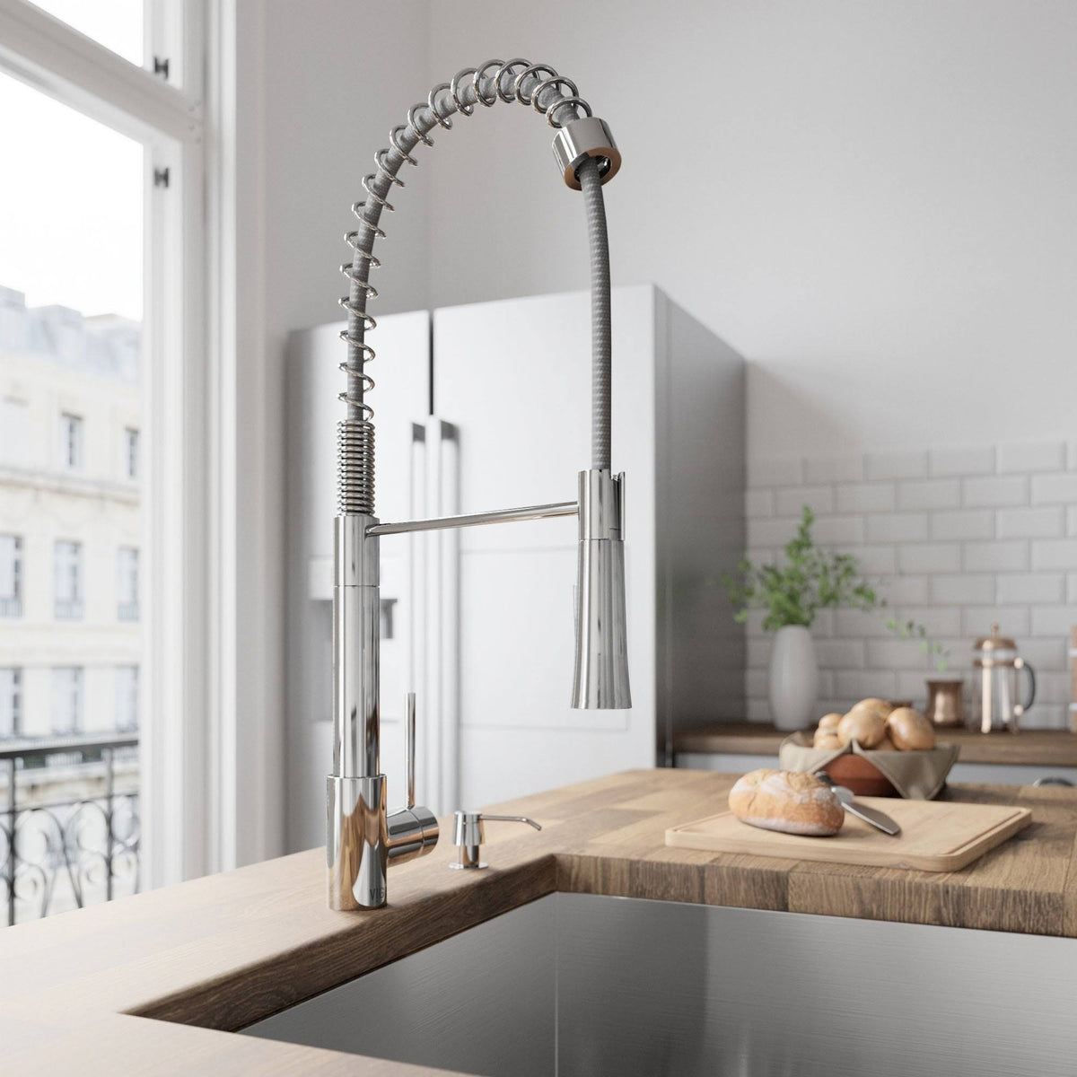 Chrome Pull-Down Spray Kitchen Faucet with Soap Dispenser F6312