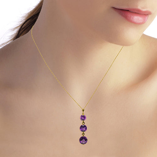 14k Solid Yellow Gold Purple Amethyst Drop Pendant Necklace K614120