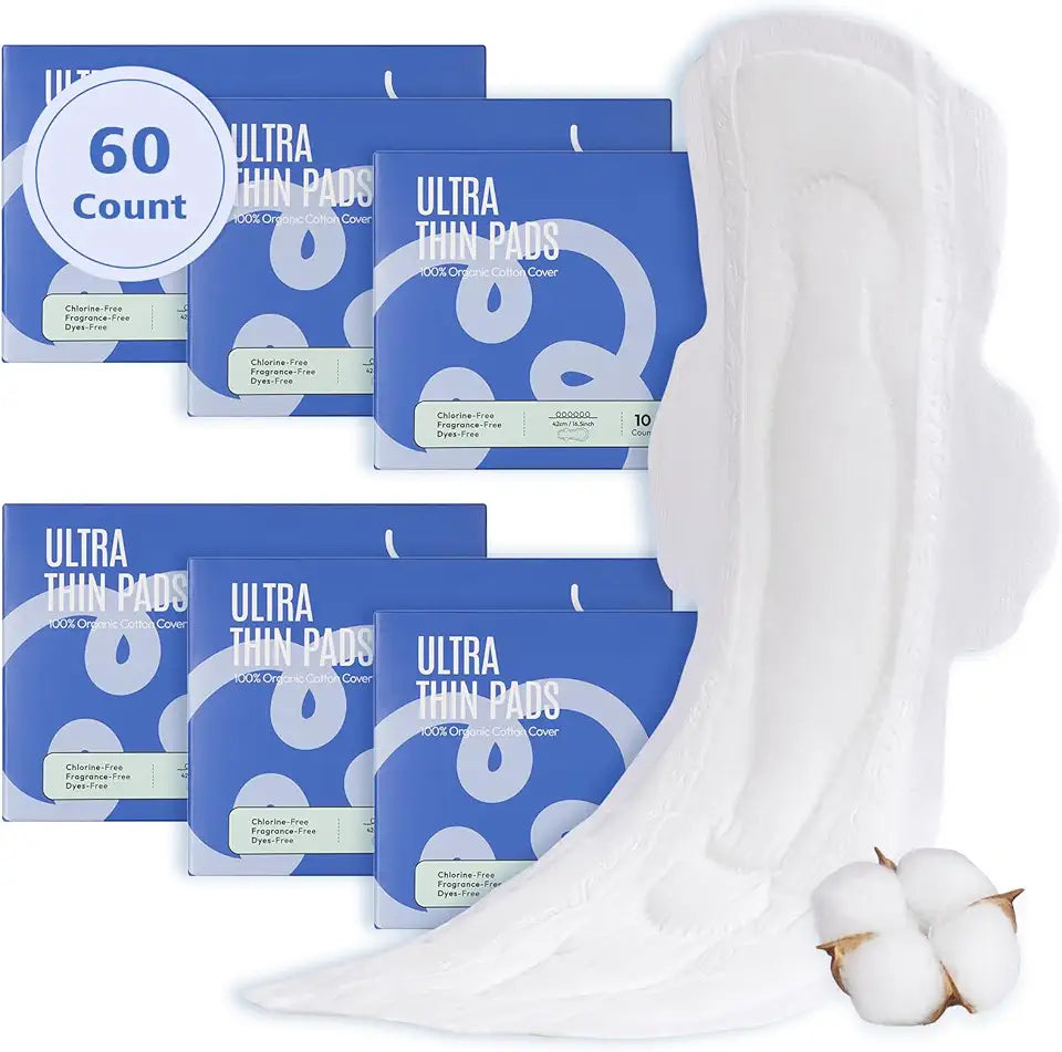 Organic Ultra Thin Sanitary Pads with Wings, 60ct D75285