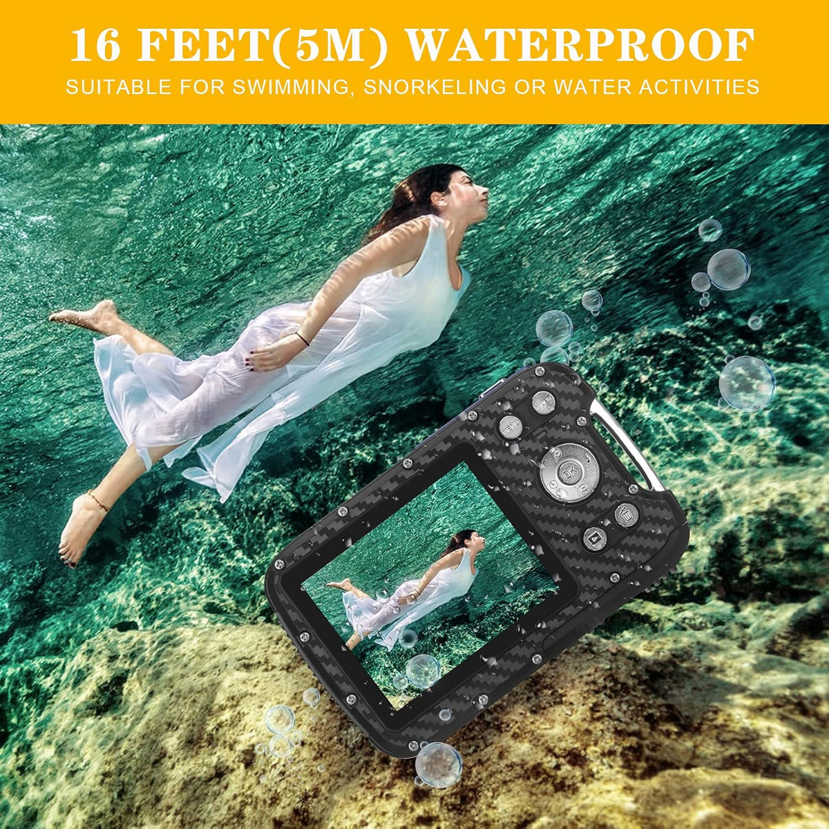 Waterproof Digital Camera Full HD 1080P 16 MP Underwater Camcorder with Rechargeable Battery (Blue-2) Pack of 2 U3992