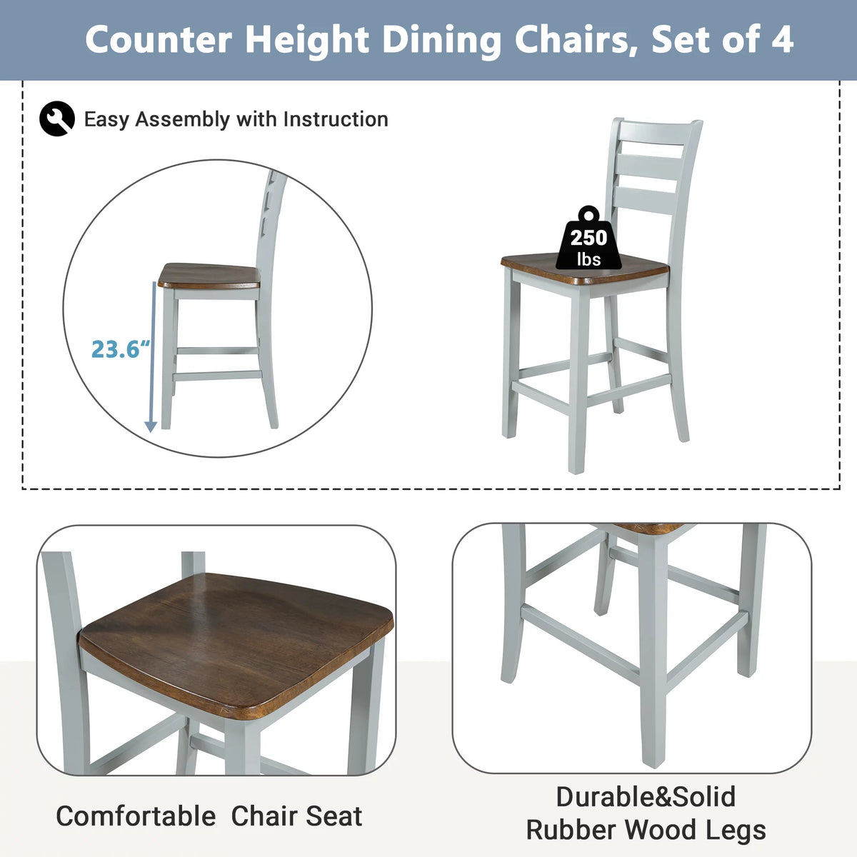 Farmhouse Wood 5-Piece Counter Height Dining Table Set with Drop Leaf V21994