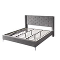 Wood Platform Bed Frame with Upholstered Headboard California King Gray I1671