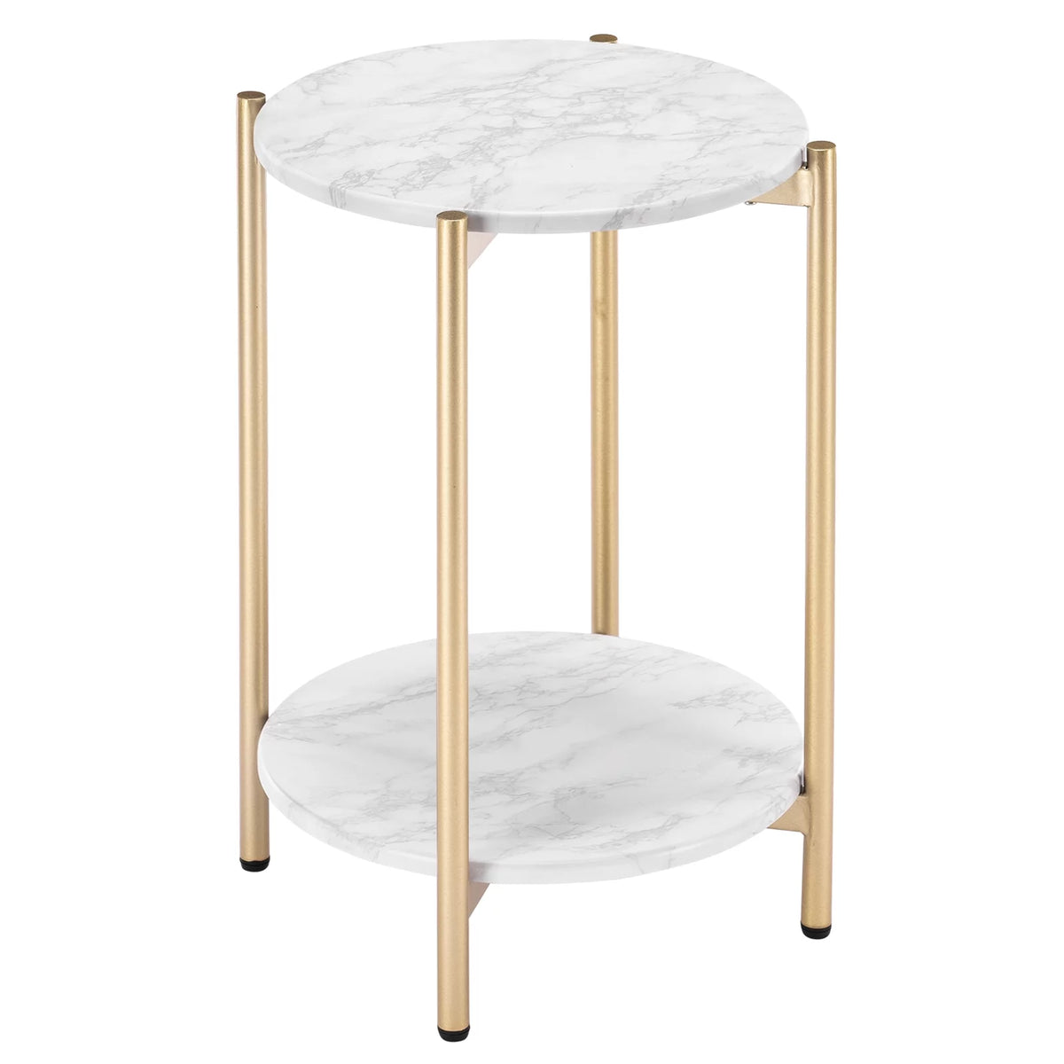 Gold White 2-Tier Round Faux Marble End Table T12201