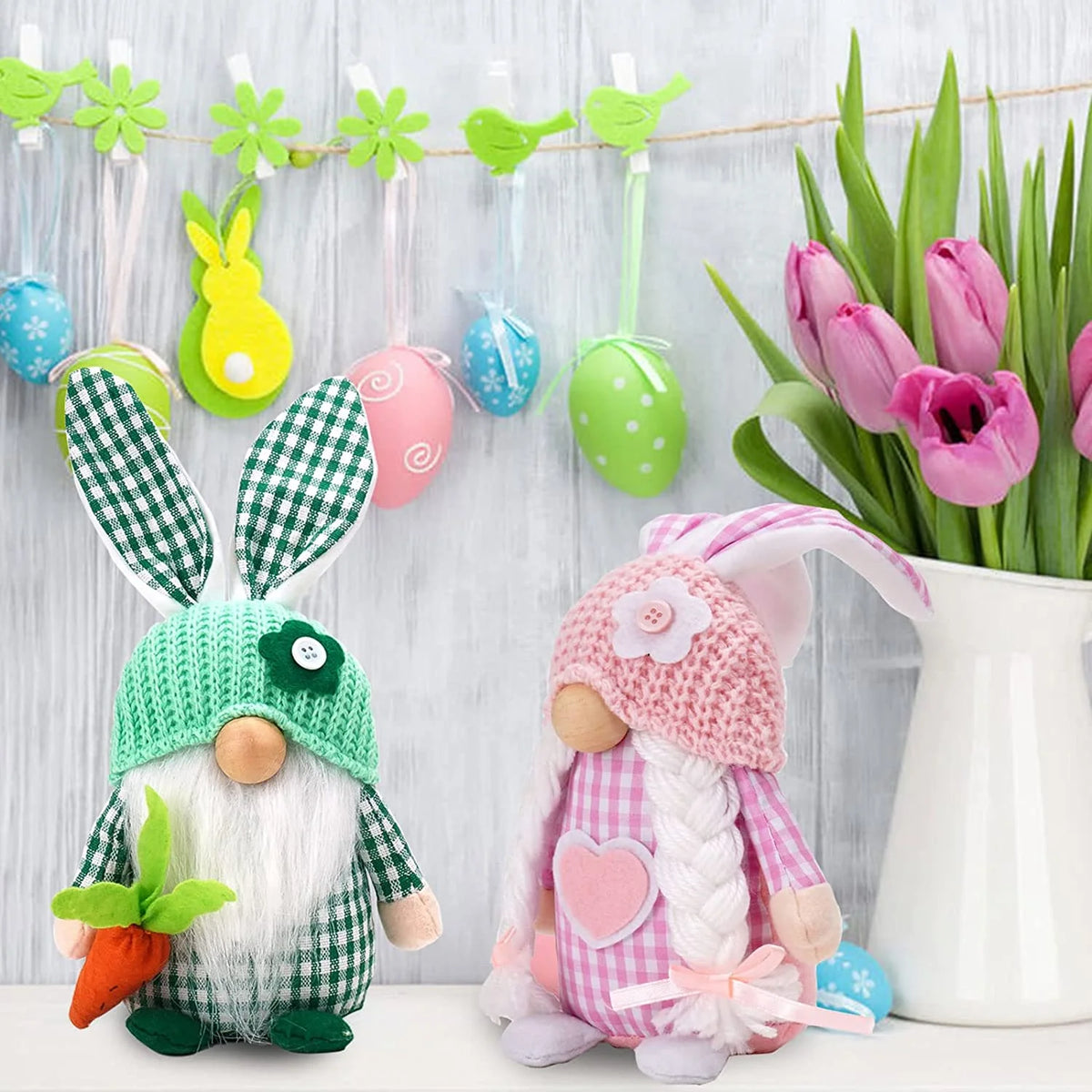 Easter Gnomes Decorations, 2 Pack Plush Gnome House Decor J8999