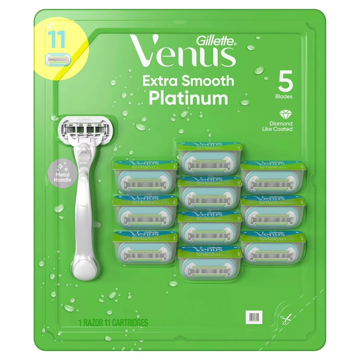 Platinum Extra Smooth Metal Handle Womens Razor 1 Handle + 11 Refills B415621