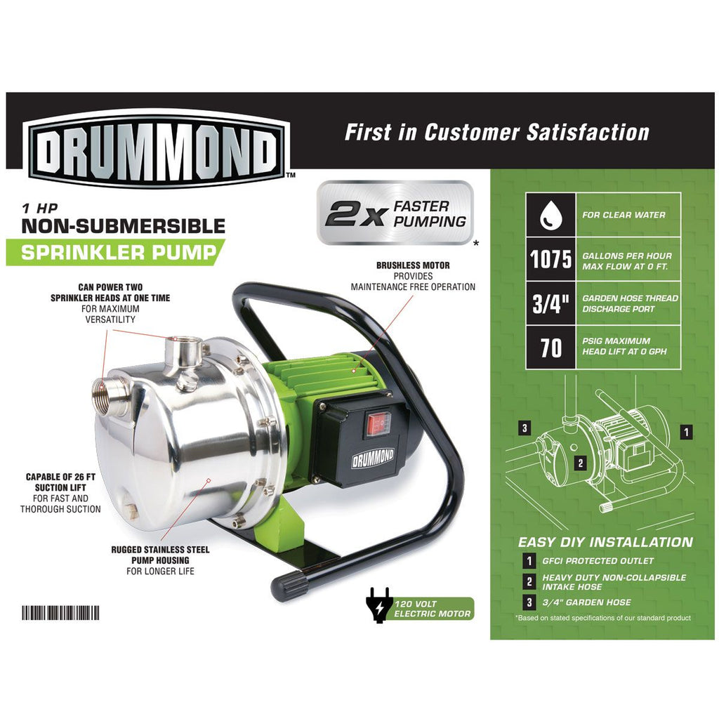 1 HP Portable Sprinkler Pump 1075 GPH C699