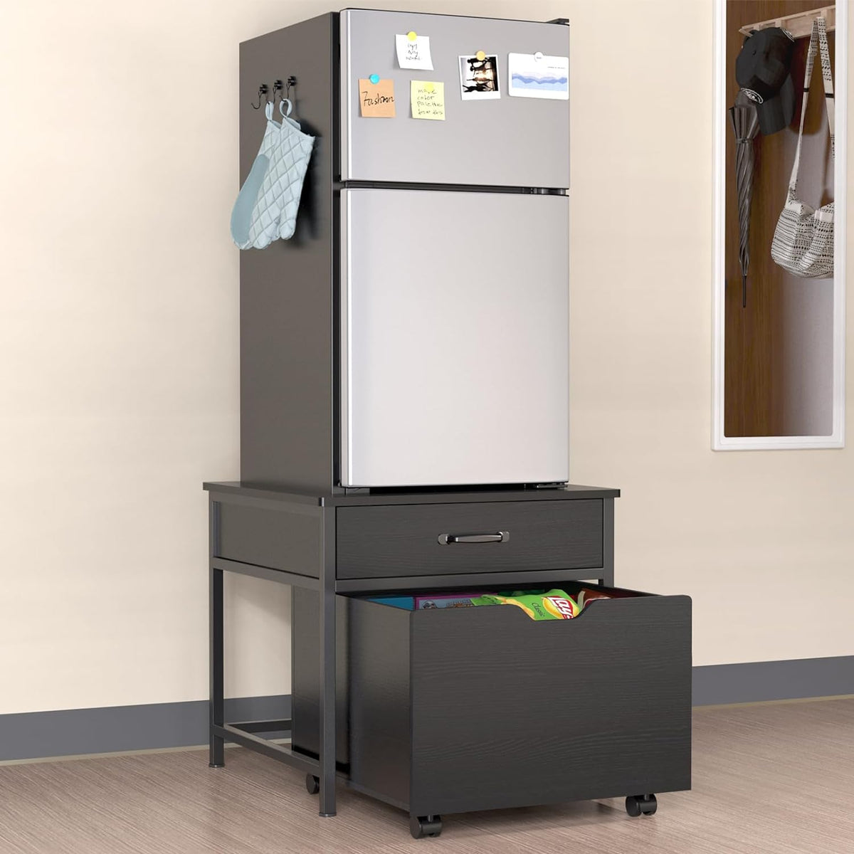 Mini Fridge Stand with Storage Rolling Cabinet 220LBS Capacity F24466