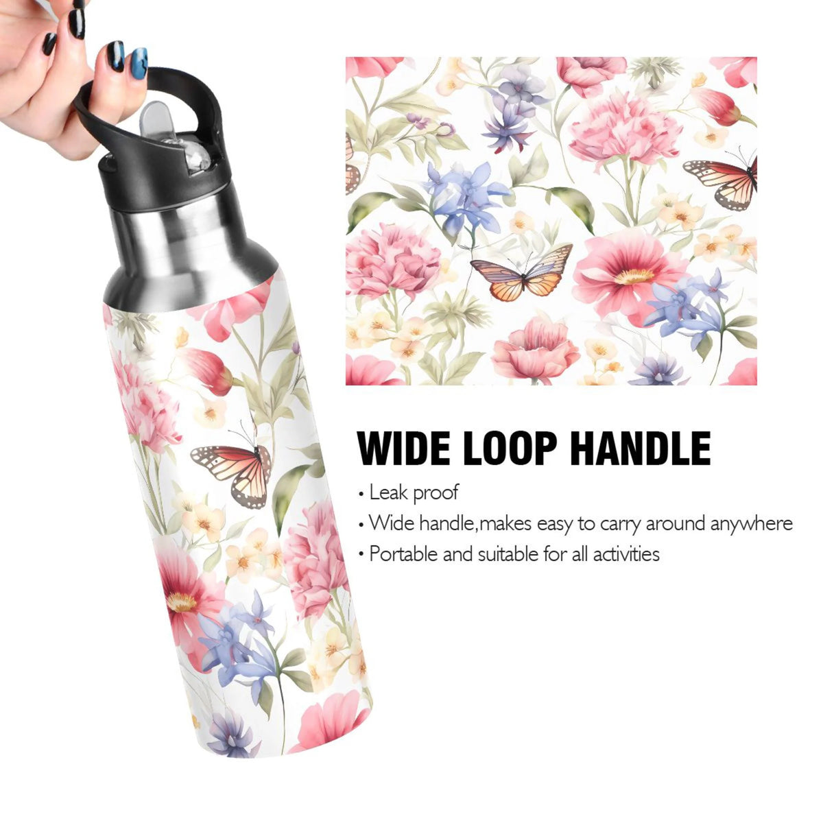 Stainless Steel Insulated Thermos Vacuum Flask Water Bottle with Straw Lid S278945