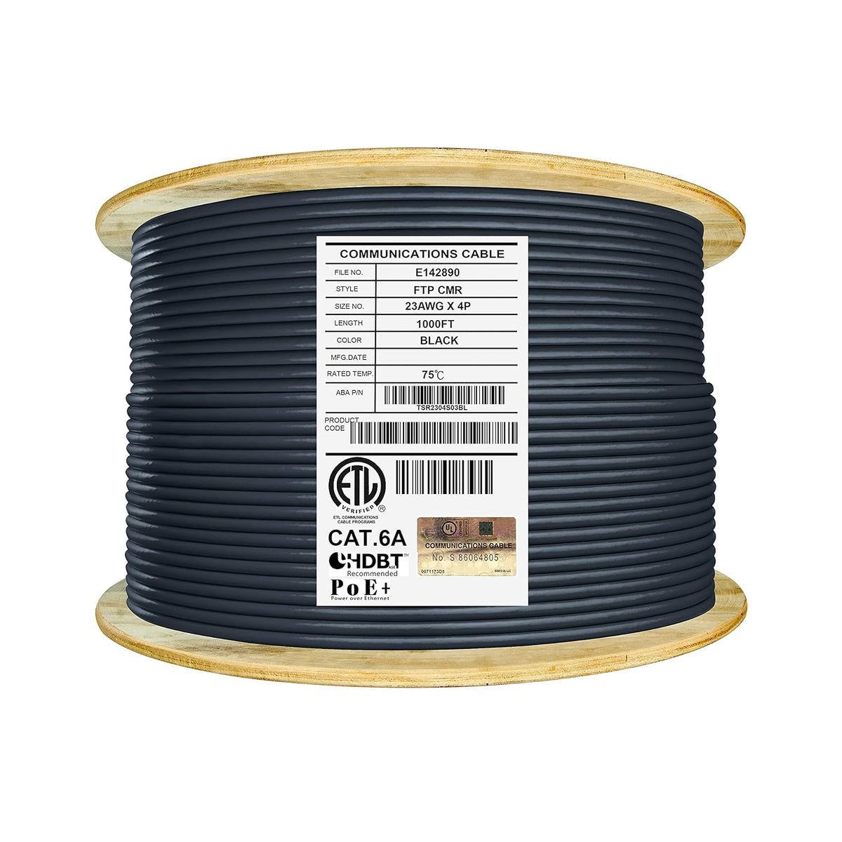 Bulk Ethernet Cable Reel, Cat6A Shielded, 1000ft, Grey U524