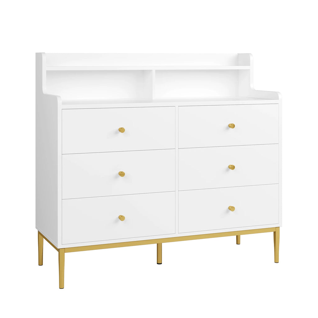 White 6 Drawer Wood Dresser with Hutch G1776