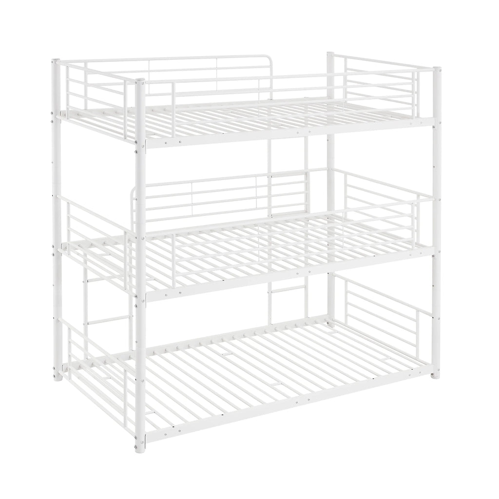 White Metal Triple Bunk Bed with Built-in Ladder R4252