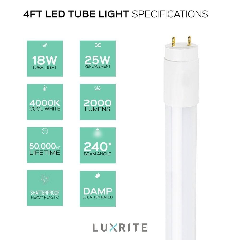 4ft LED Tube Light T8 18W 2000 Lumens 6 Pack 6500K F552