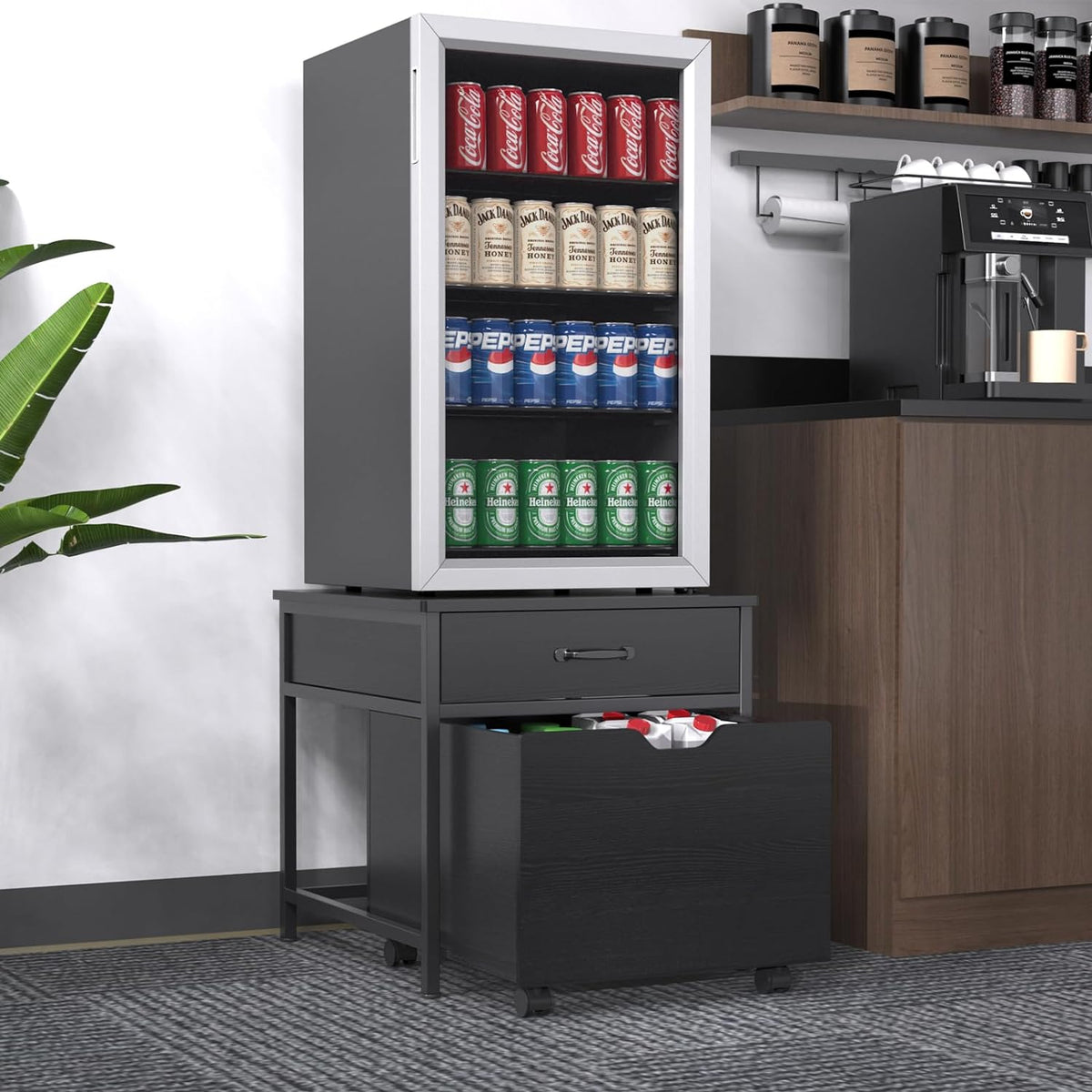 Mini Fridge Stand with Storage Rolling Cabinet 220LBS Capacity F24466