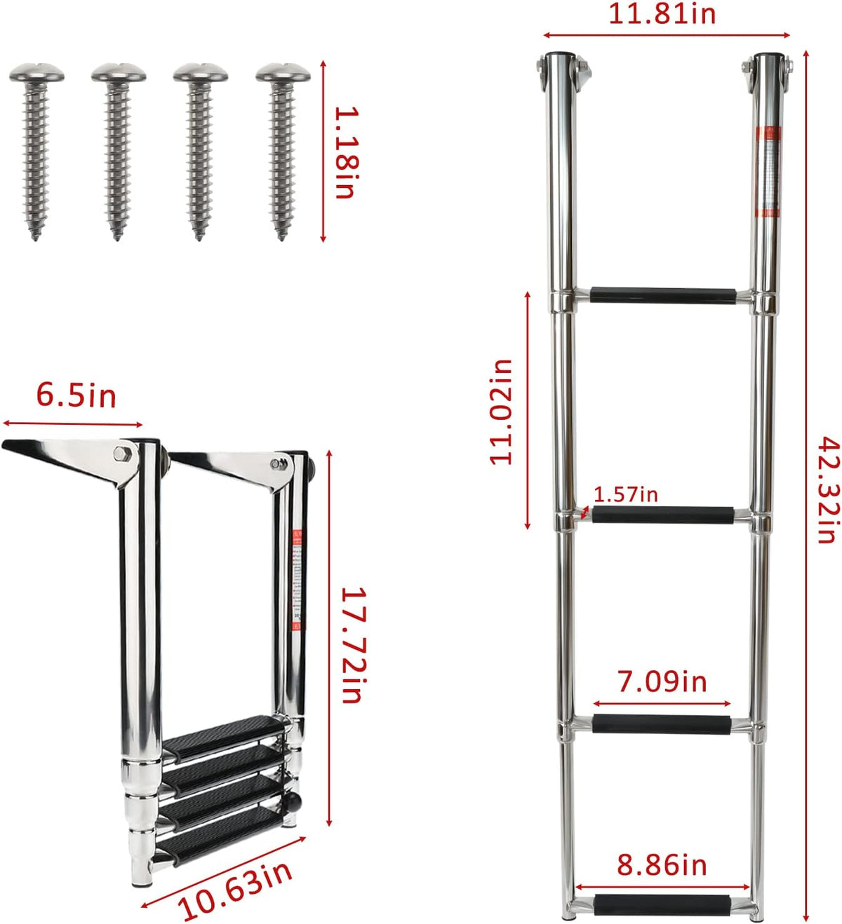 4 Step Folding 316 Stainless Steel Telescoping Boat Ladder with Retaining Strap, 900 Pound Capacity, Pack of 2 X270