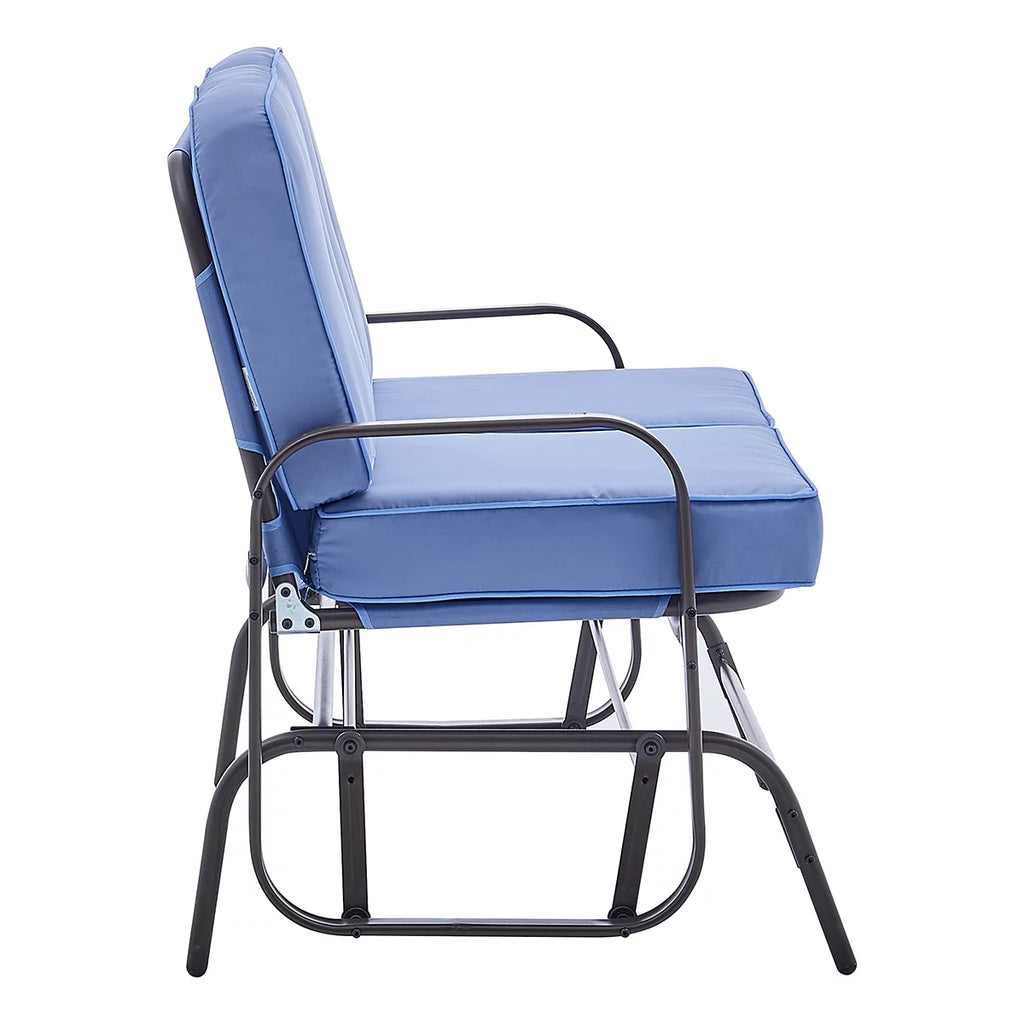 2-Person Outdoor Glider Rocking Bench Loveseat with Cushioned Seat, Blue Y63713