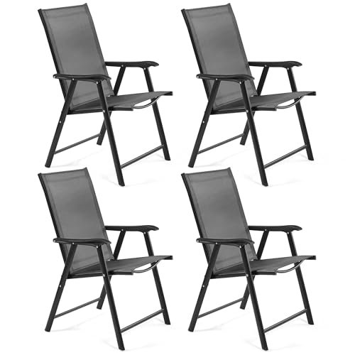 Black Set of 4 Folding Patio Dining Chairs with Armrests M59251