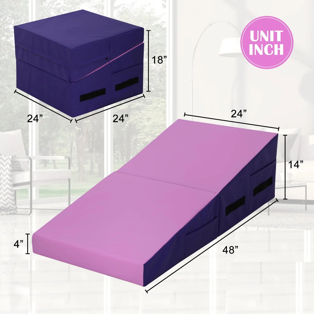 48x24 inch Foldable Incline Gymnastics Mat with Handle B582155
