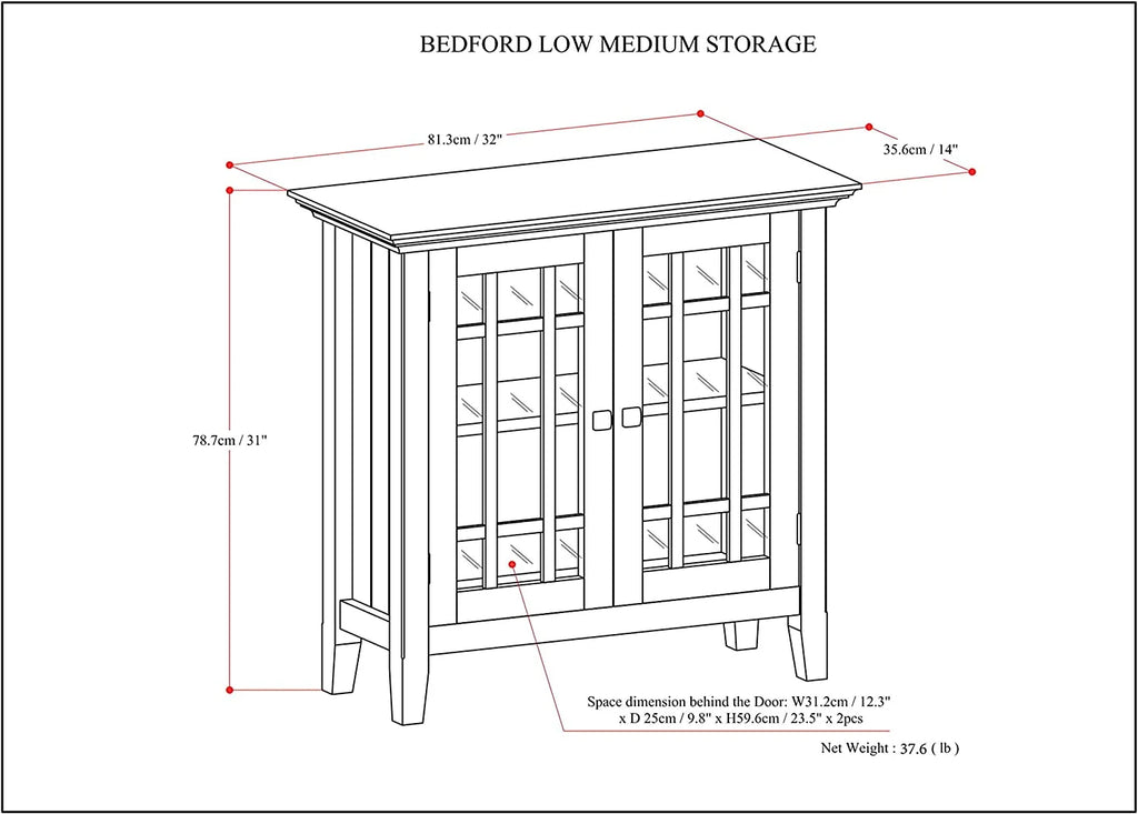 32 inch Wide Low Storage Media Cabinet with 2 Tempered Glass Doors S69082