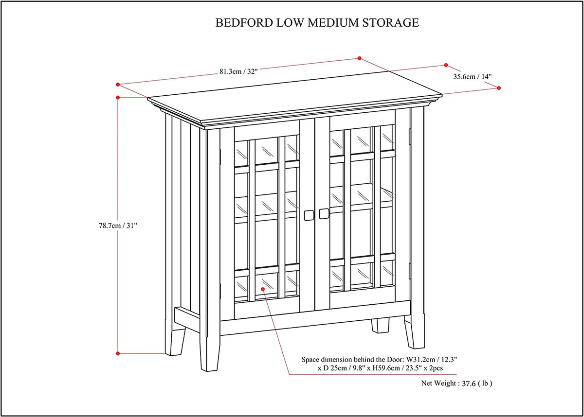 32 inch Wide Low Storage Media Cabinet with 2 Tempered Glass Doors S69082