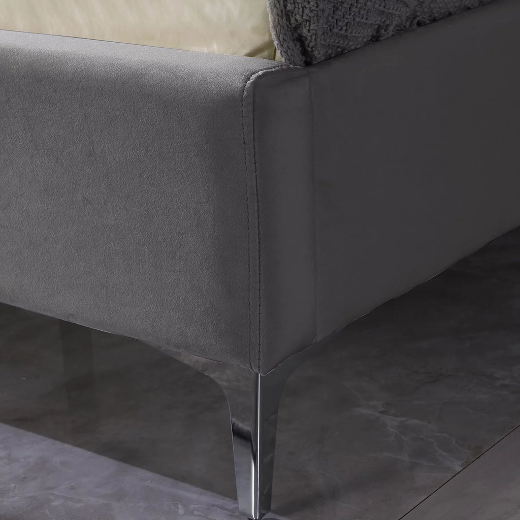 Wood Platform Bed Frame with Upholstered Headboard California King Gray I1671