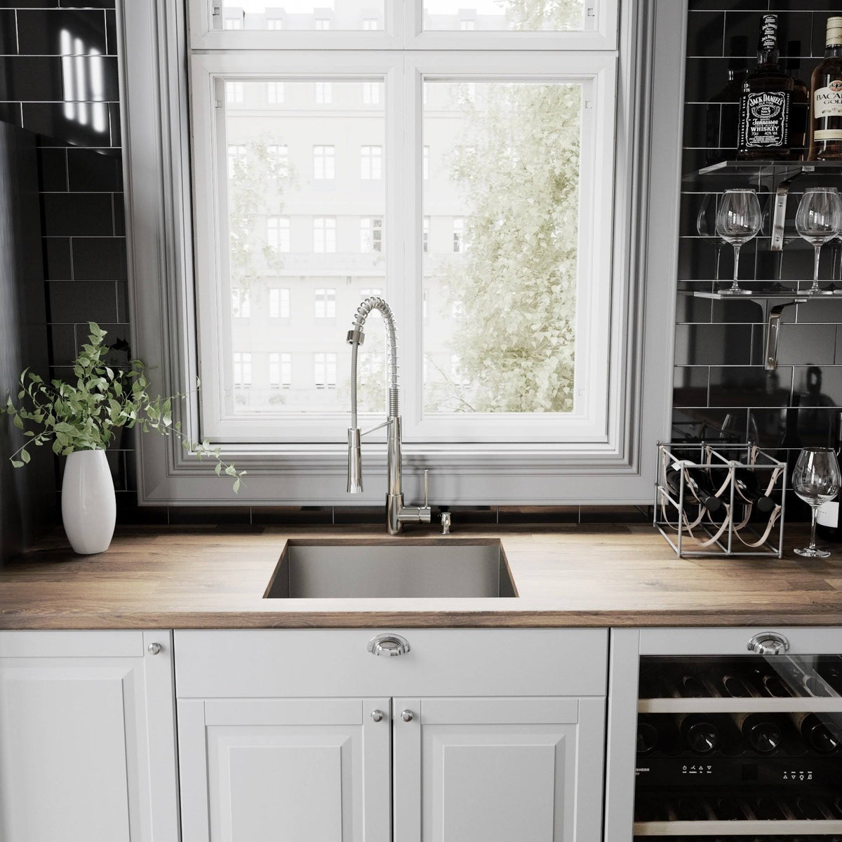Chrome Pull-Down Spray Kitchen Faucet with Soap Dispenser F6312