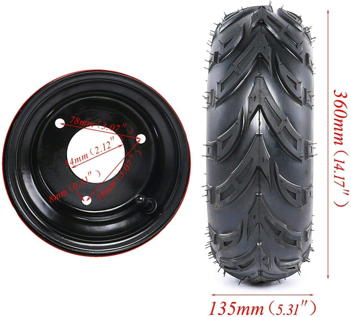 145/70-6 Tire with Rim Wheel for ATV Go Kart UTV Quad, Black Hub Q164811