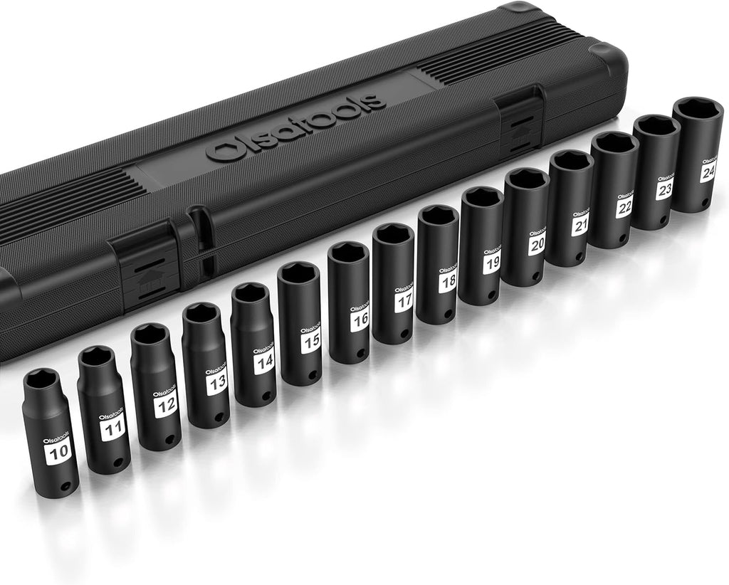 1/2 Drive Cr-Mo Shallow Impact Socket Set, 6-Point SAE, 14pc 3/8 to 1-1/4, Chromium Molybdenum, Premium Storage Case N94293