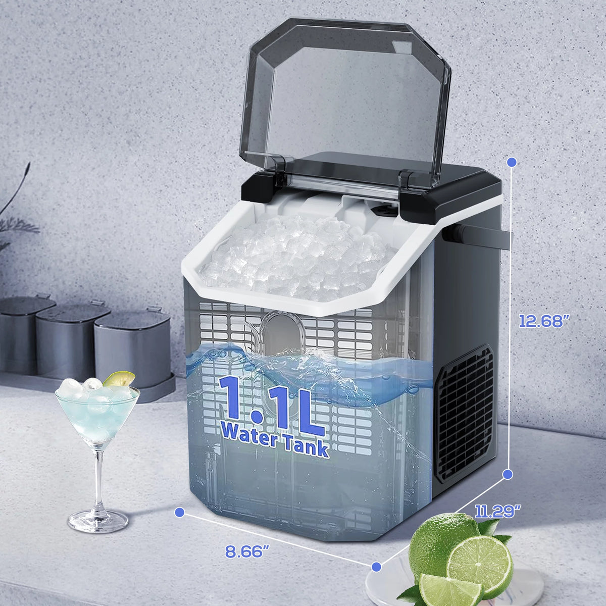 Nugget Ice Maker Countertop with Soft Chewable Pellet Ice, 34lbs/24H, Self-Cleaning, Black M490332