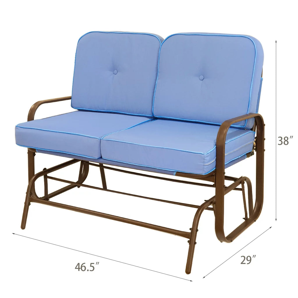 2-Person Outdoor Glider Rocking Bench Loveseat with Cushioned Seat, Blue Y63713