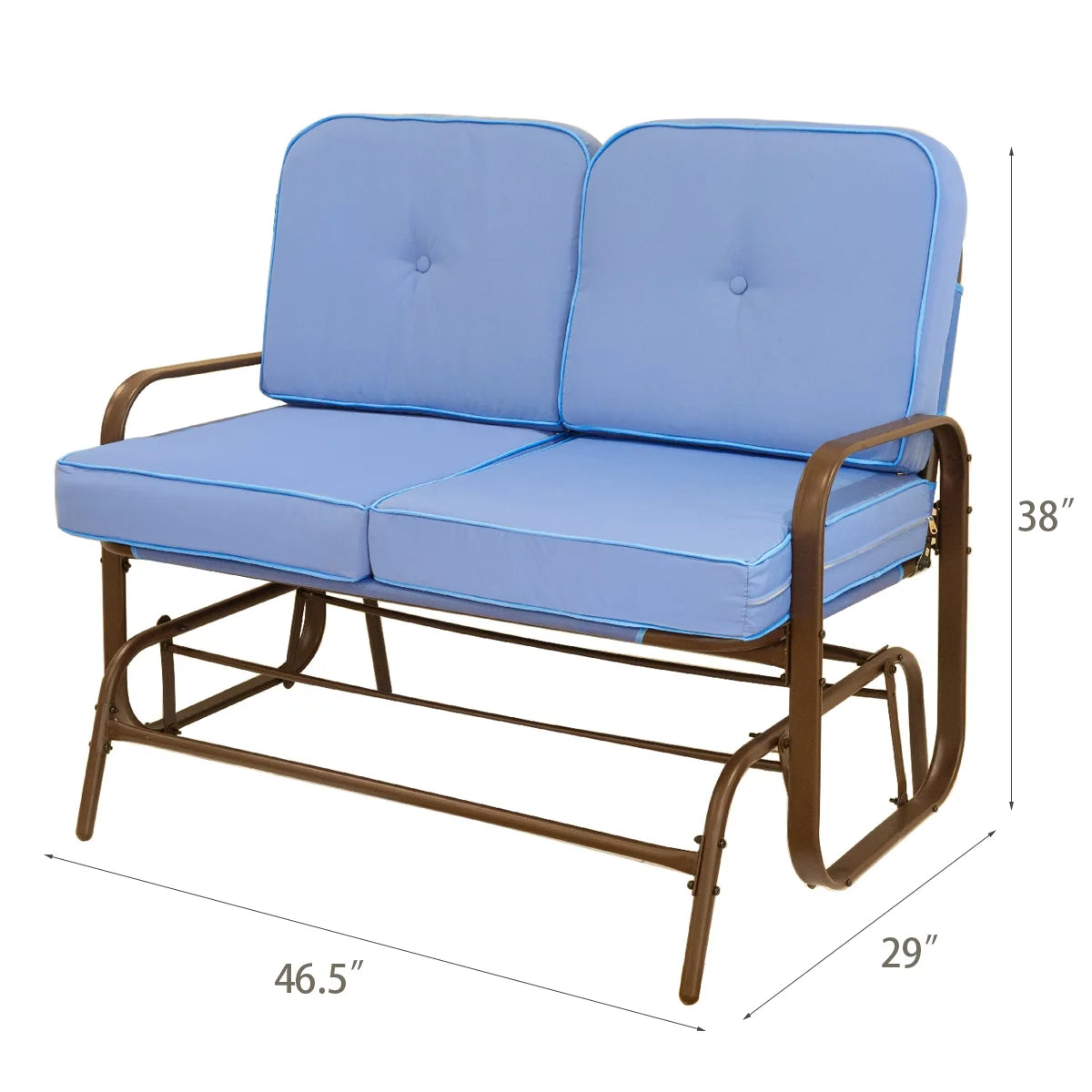 2-Person Outdoor Glider Rocking Bench Loveseat with Cushioned Seat, Blue Y63713
