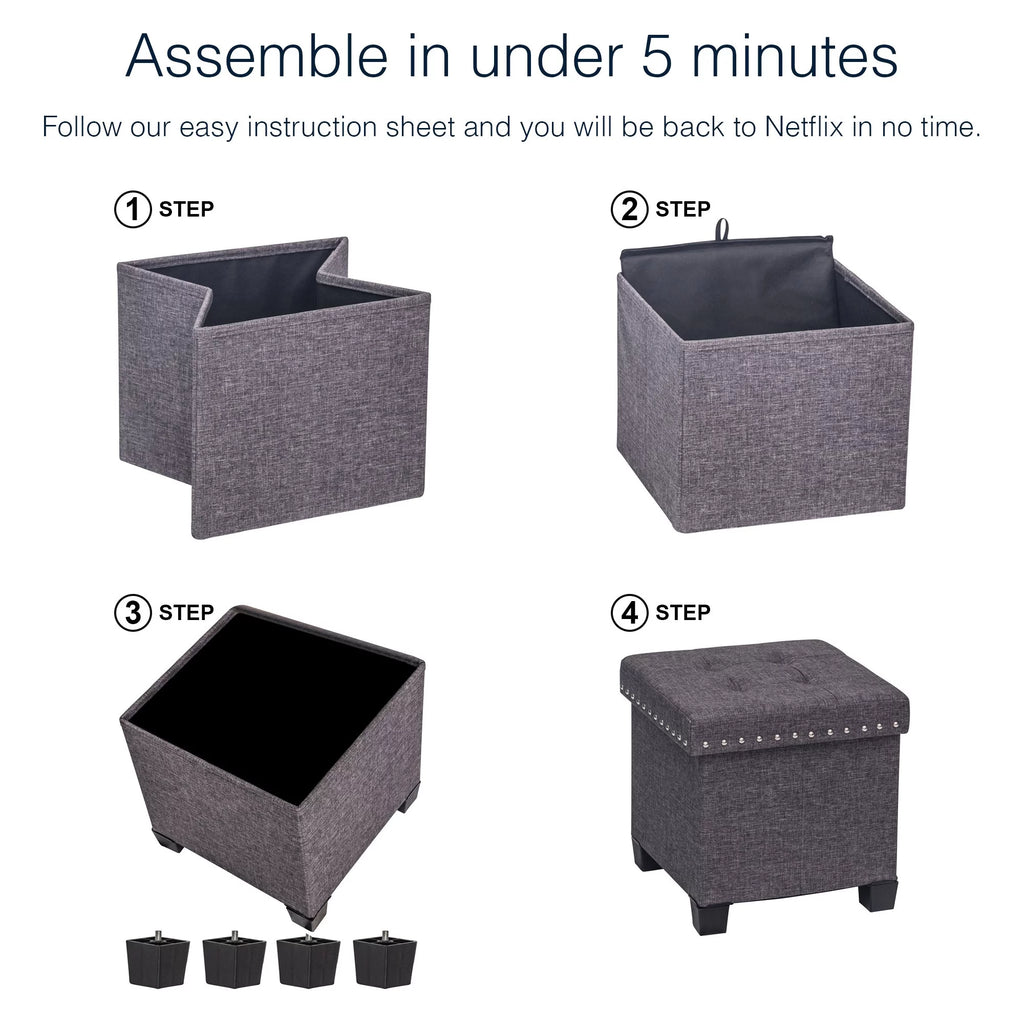 Foldable Cube Storage Ottoman with Gray Fabric B482
