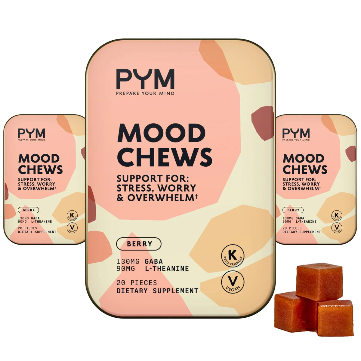 Berry Mood Chews 60 Count Vegan Gluten Free Non-GMO GABA L-Theanine Supplement S946236