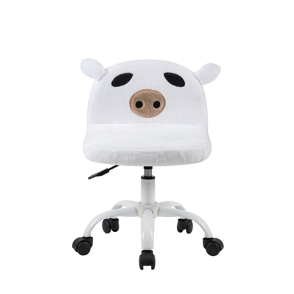 White Fuzzy Adjustable Armless Swivel Rolling Desk Chair V729426