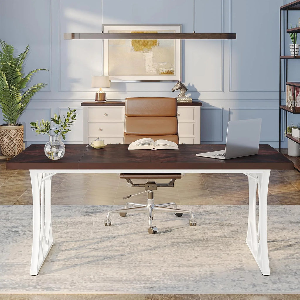 63-Inch Walnut Executive Desk with Metal Frame N3224